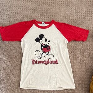 Vintage Disney Mickey Mouse Red and Cream Raglan Tee Women S